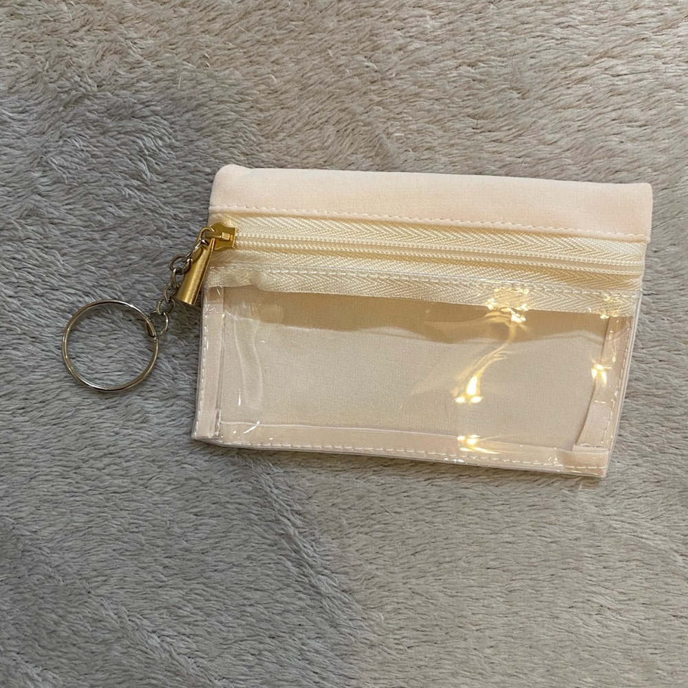 Cream and Clear Card or Jewelry Holder with Keyring